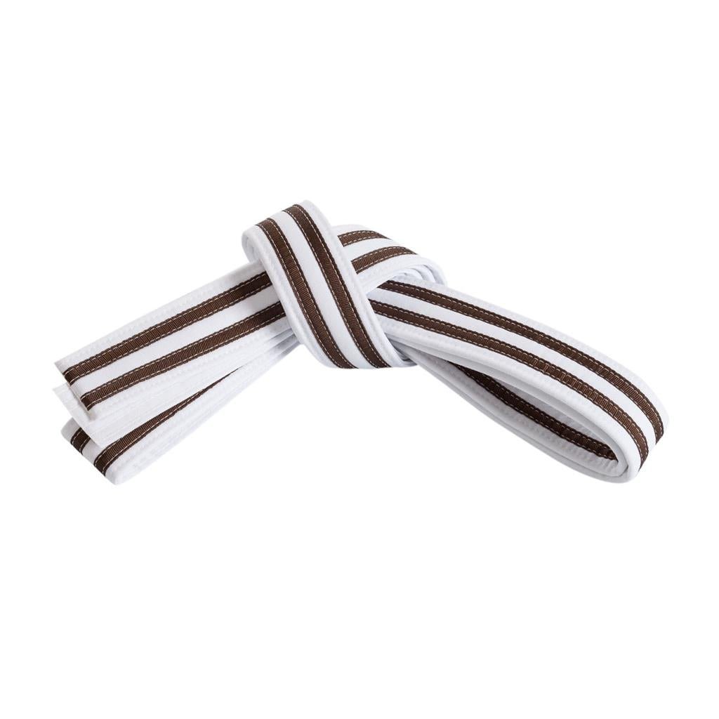 Double Wrap Double Striped White Belt White Brown