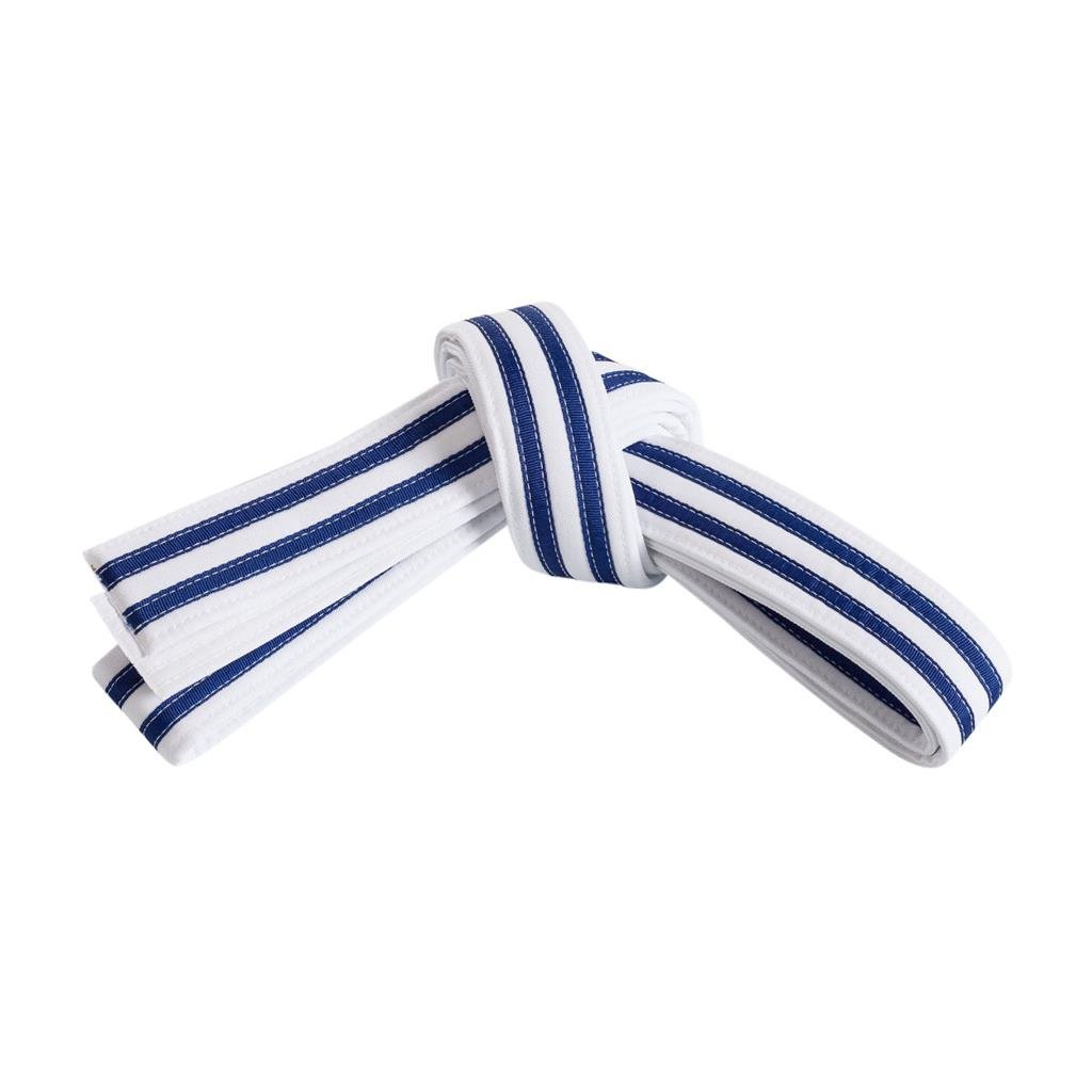 Double Wrap Double Striped White Belt White Blue