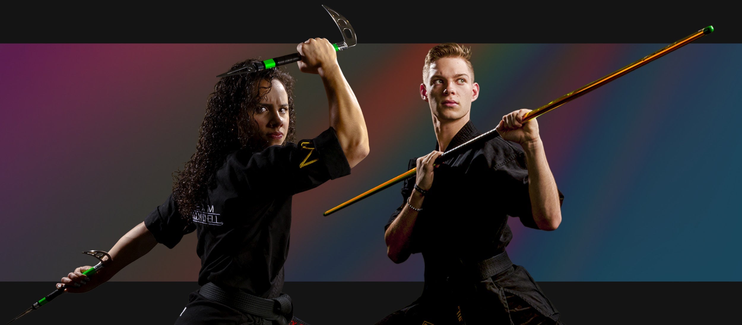 ben jones and haley glass with their signature weapons