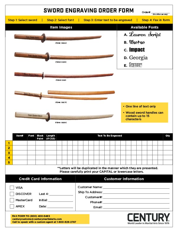 Sword engraving order form 