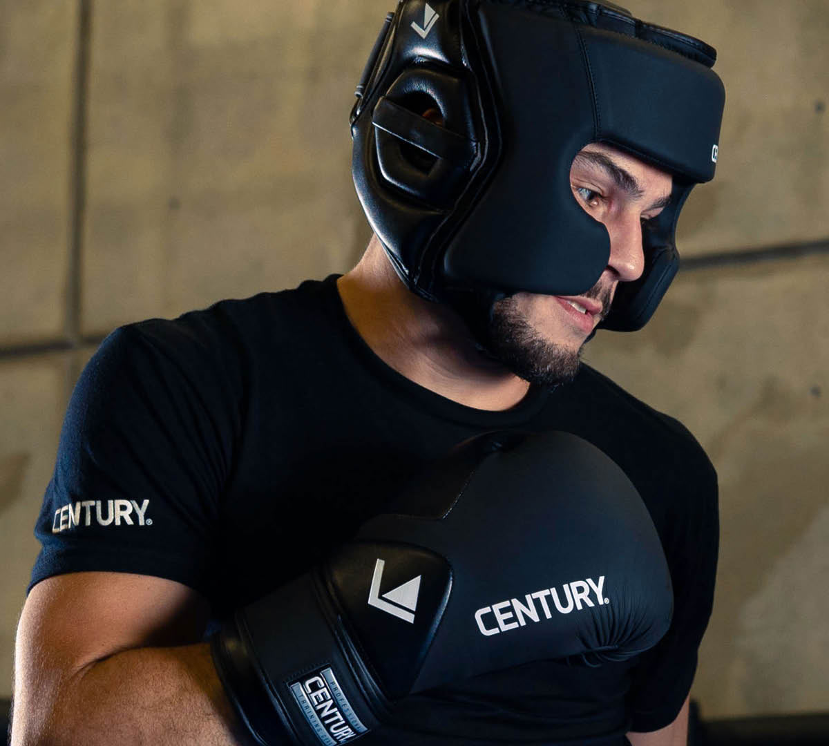 man wearing century boxing gear