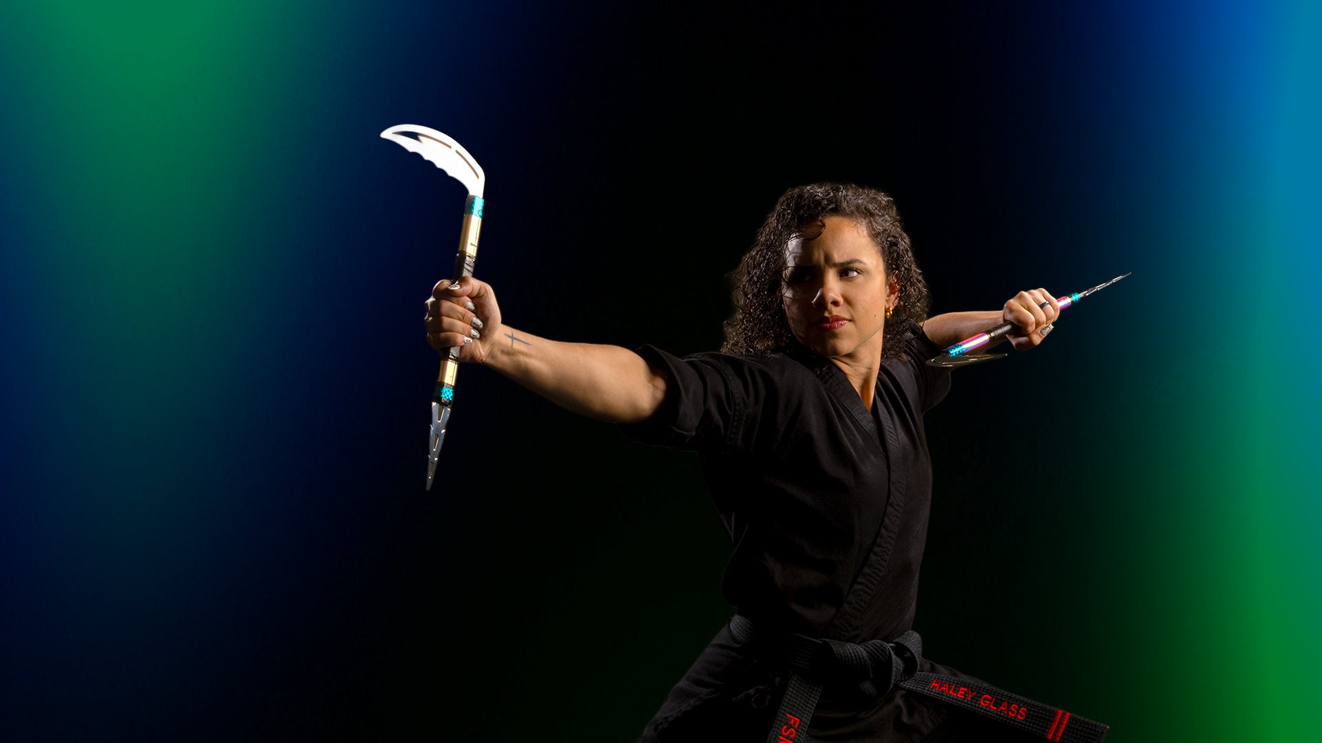 haley glass holding her signature kamas