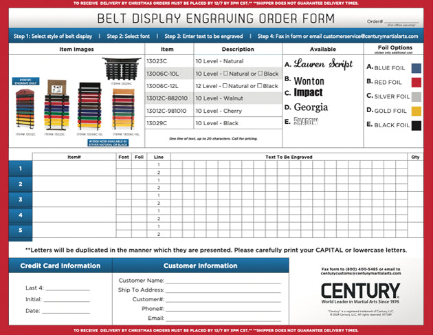 belt display engraving form