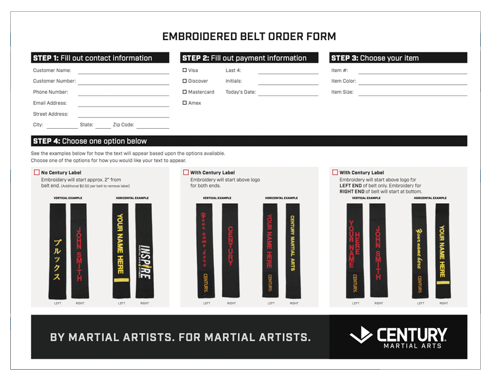 Belt Embroidery Order Form