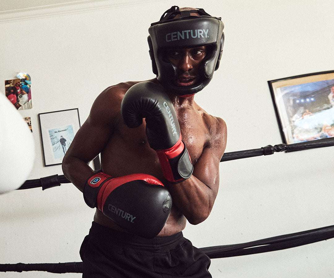 kickboxer wearing protective gear