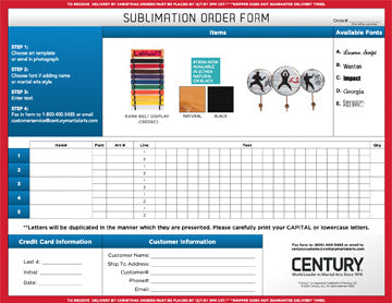 Belt Display Sublimation Order Form