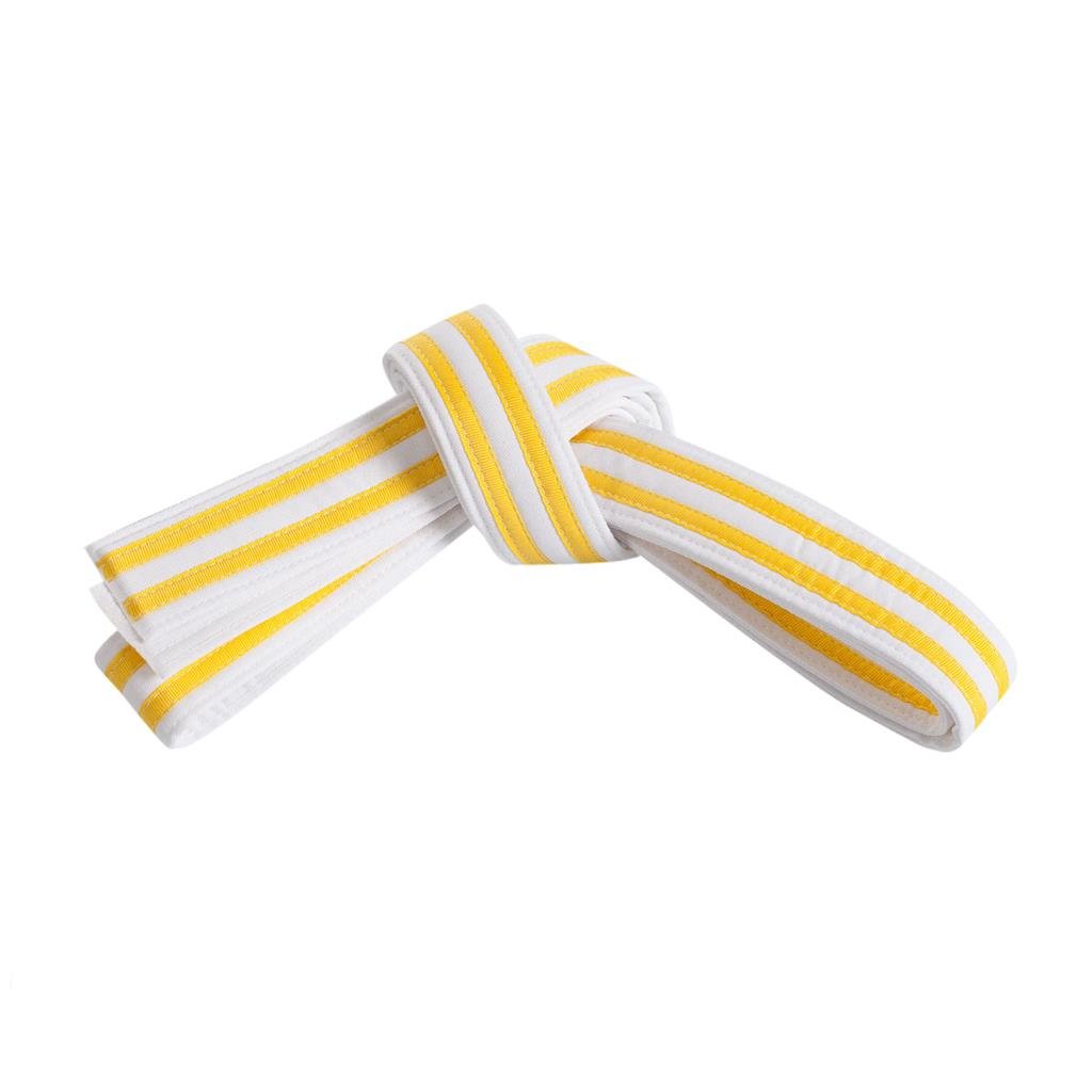 Double Wrap Double Striped White Belt White/Yellow